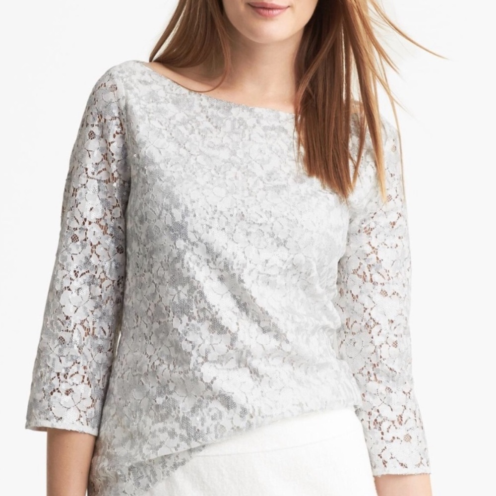 Banana Republic Sequin Top, White, Size 8, NWOT